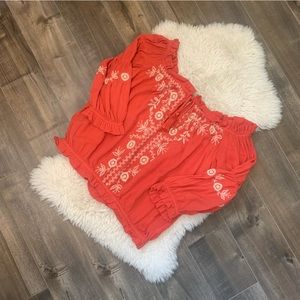 Boho Off-the-shoulder grapefruit-orange coloured blouse - long sleeve